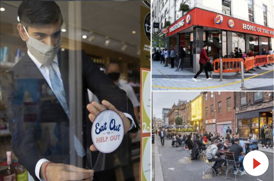 "Eat out to help out "  такие наклейки появились у многих заведений. 