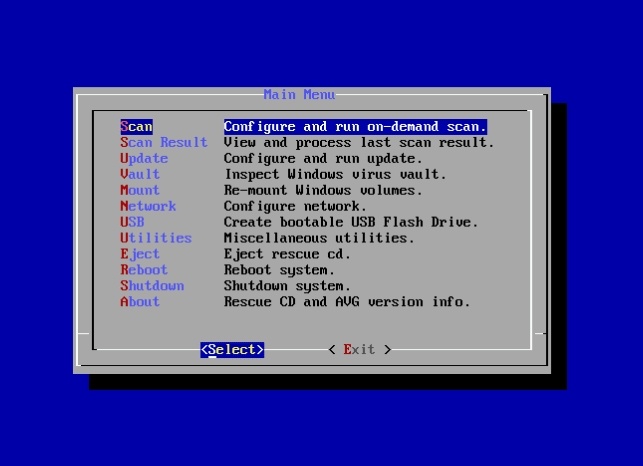 avg rescue disk menu