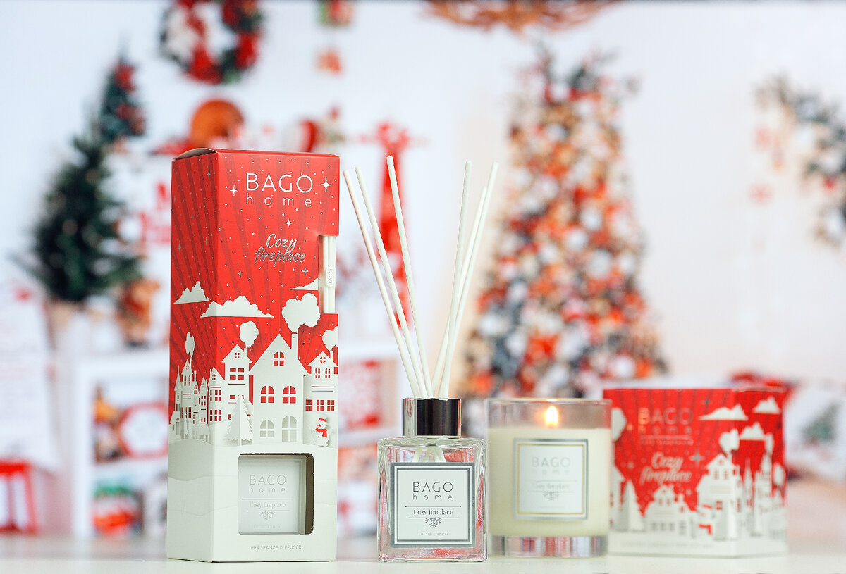 Вечер у камина диффузор 90 мл, ароматическая свеча 132 г, Новогодняя коллекция