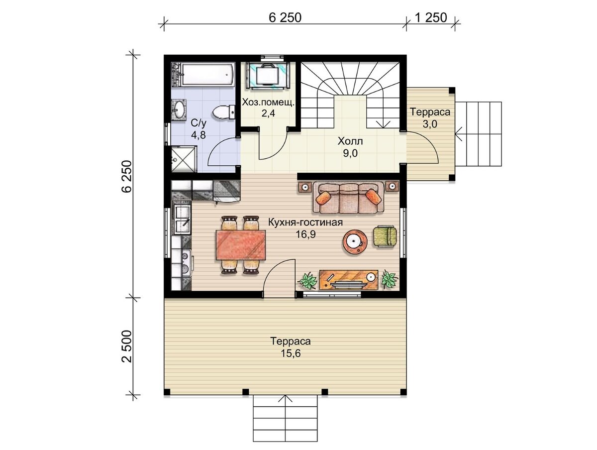 Планировка дома 6х6м