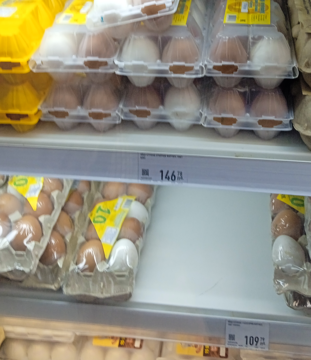 Яйца за десяток 146 рублей.