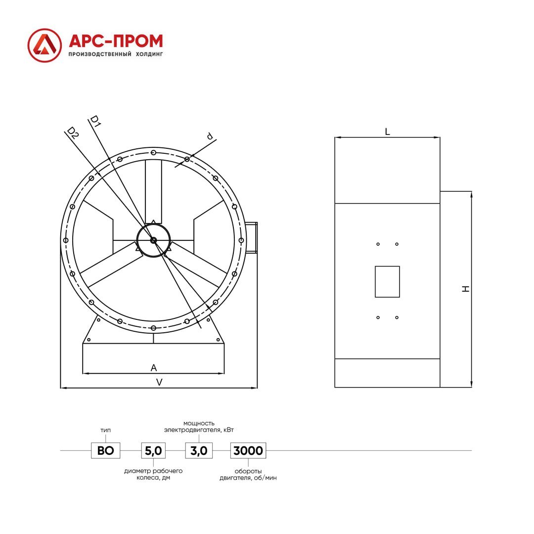 Схема осевого вентилятора подпора