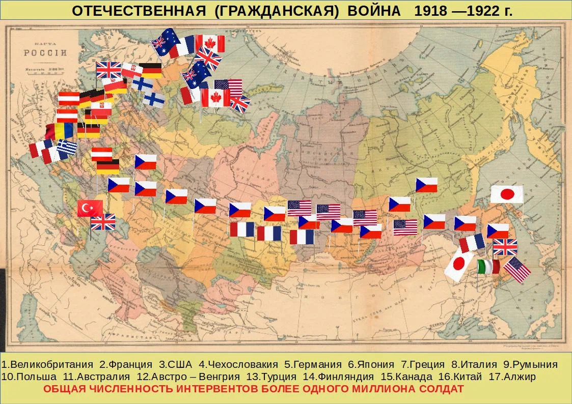 Гражданская война 1917-1922 карта