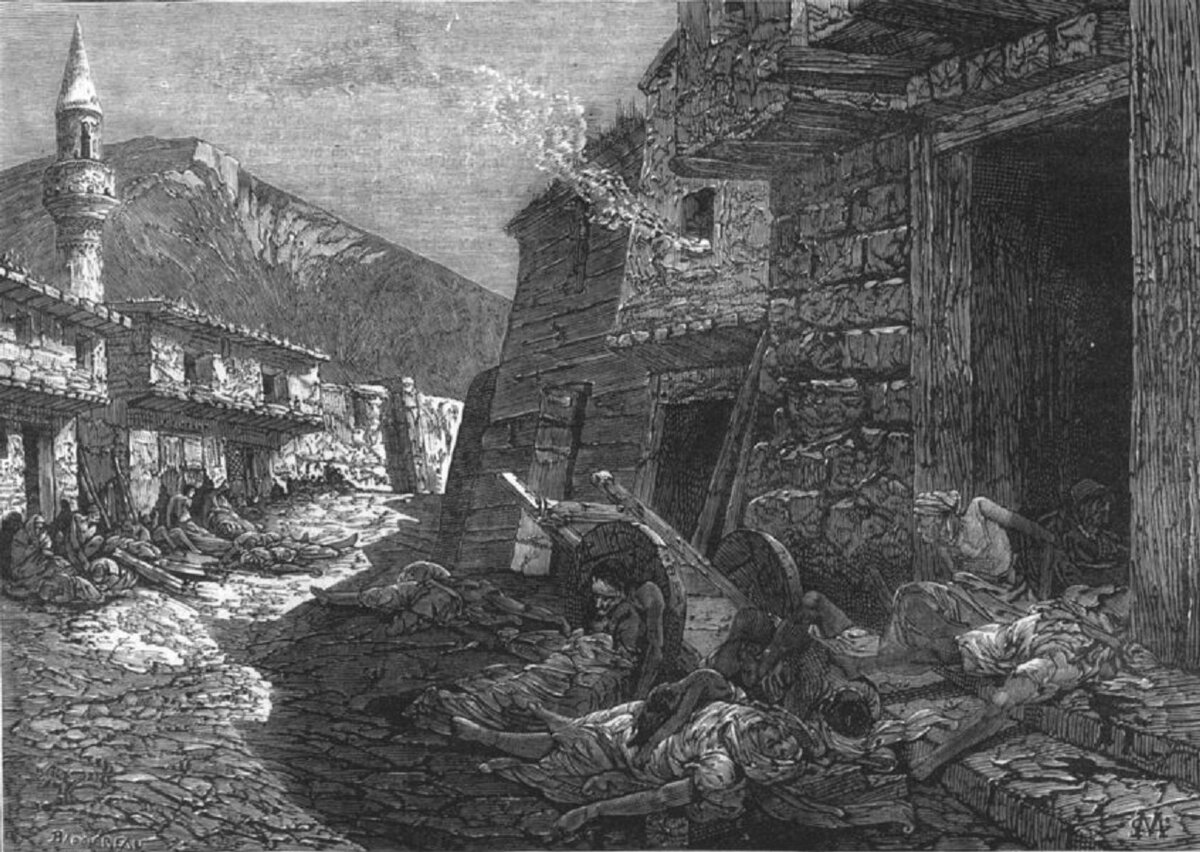 "Улица в Баязете после пребывания там курдов", грав. Э. Даммюллера (1877 г.)