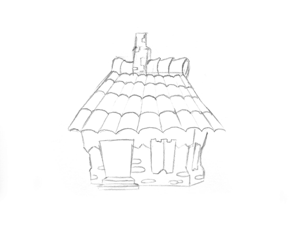 Дом с черепичной крышей рисунок
