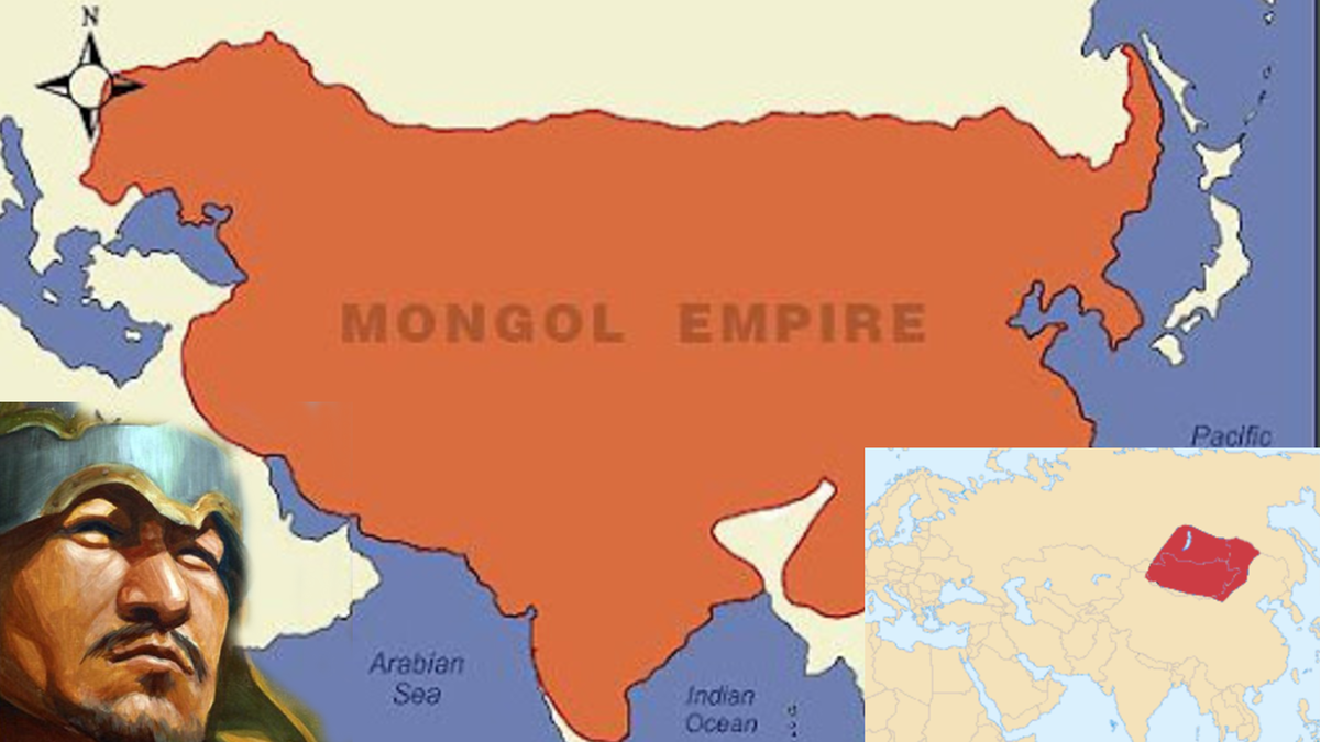 Монгольская империя в 1206г. (справа) и в самом расцвете в 1290-х
