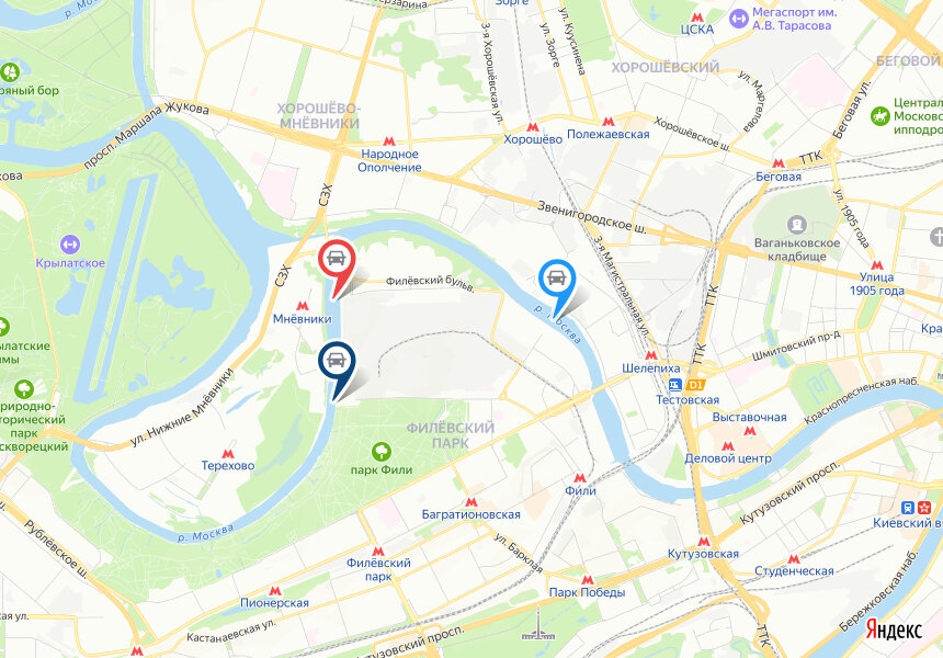 © yandex.ru/map-constructor (Примерное месторасположение будущих мостов в районе Филевский Парк)