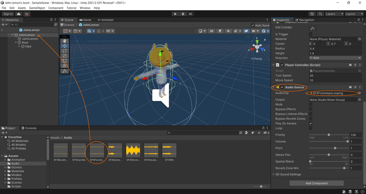 Задание звука шагов