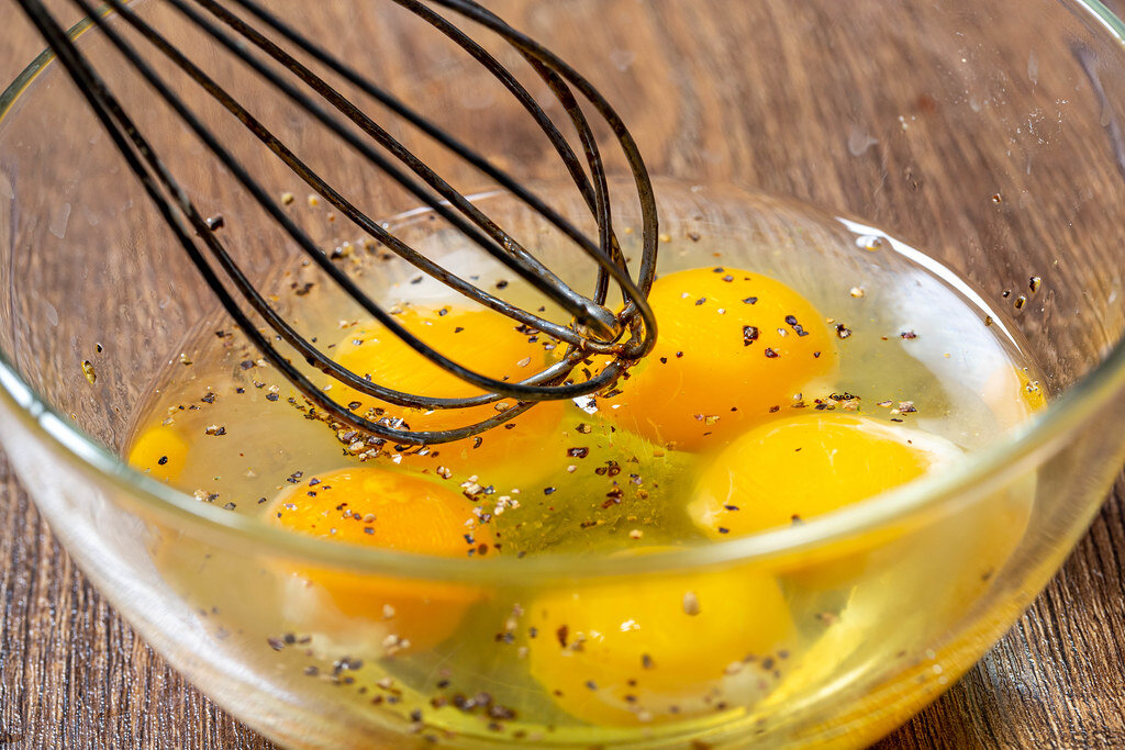 Beat the eggs in a bowl