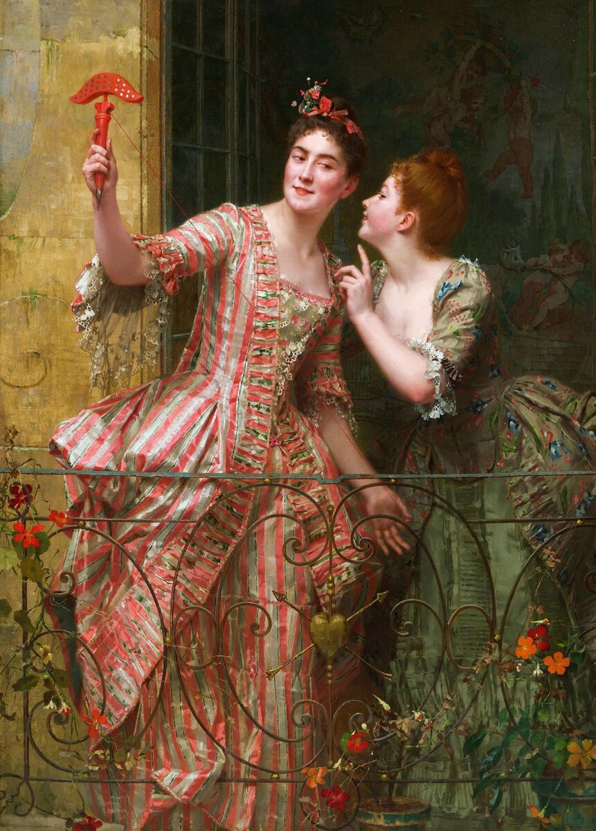 Эмиль Вилла (1836 - c.1900) Две девушки (сплетничают на балконе))