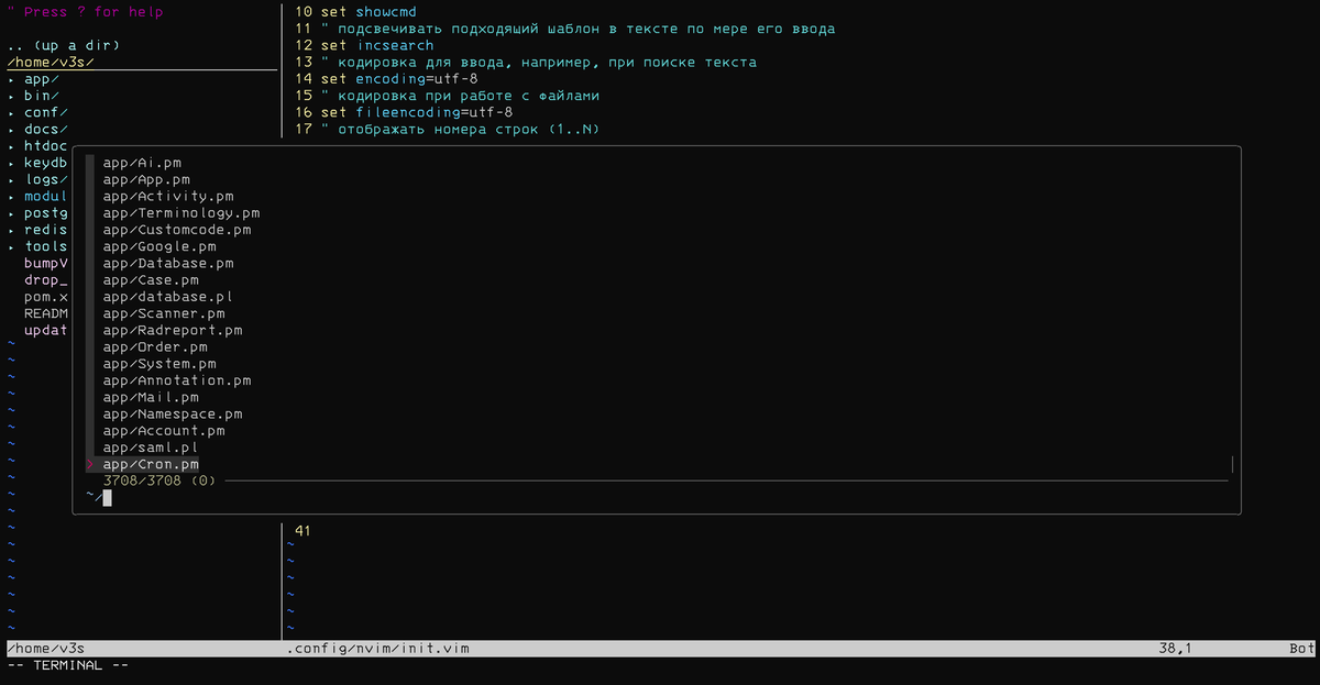 Вызов панели FZF