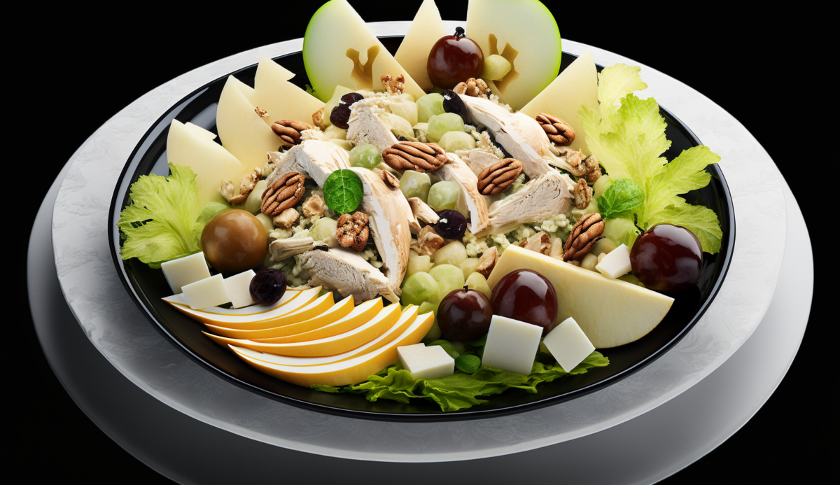 Вкусный рецепт салата из вареной курицы, яблок, сельдерея, грецких орехов и изюма