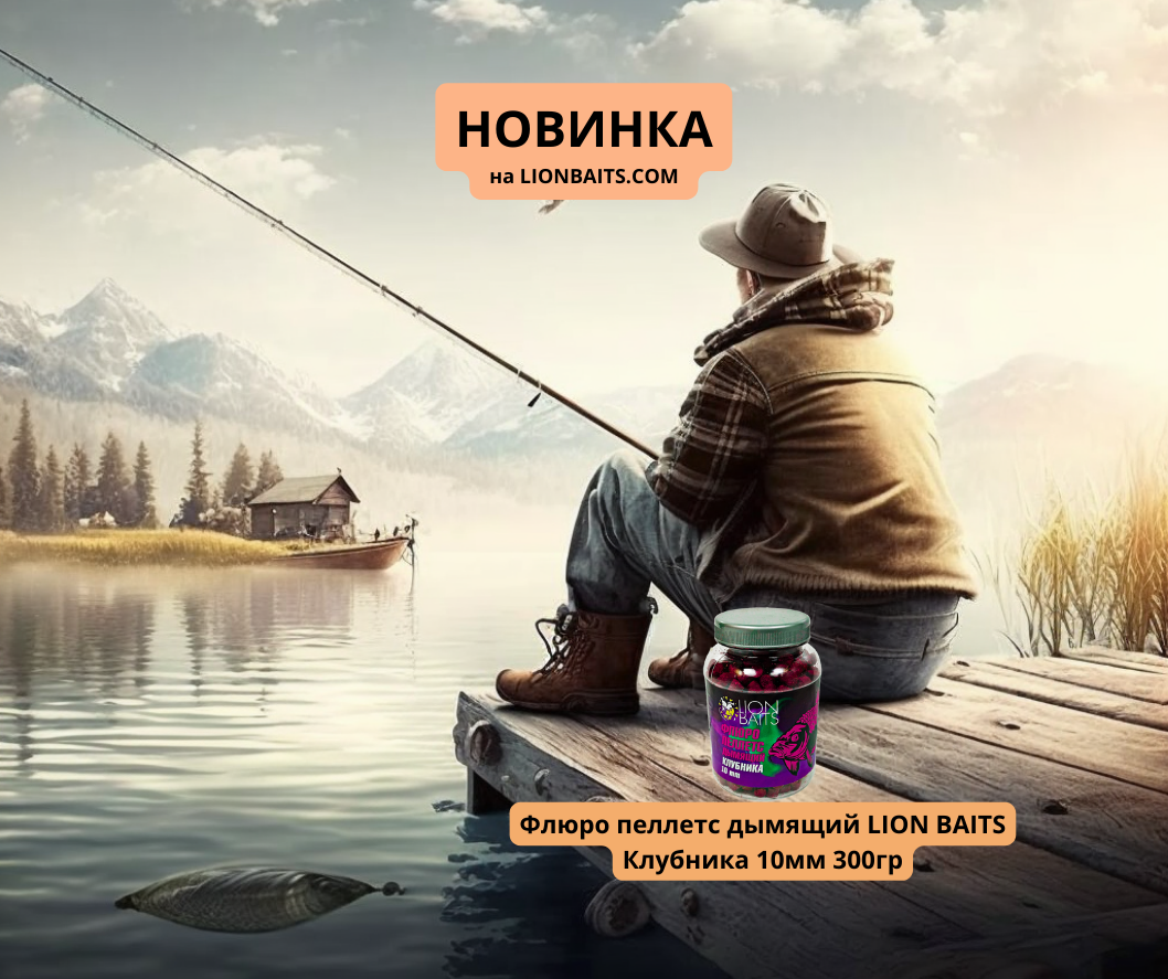 Флюро пеллетс дымящий LION BAITS Клубника 10мм 300гр