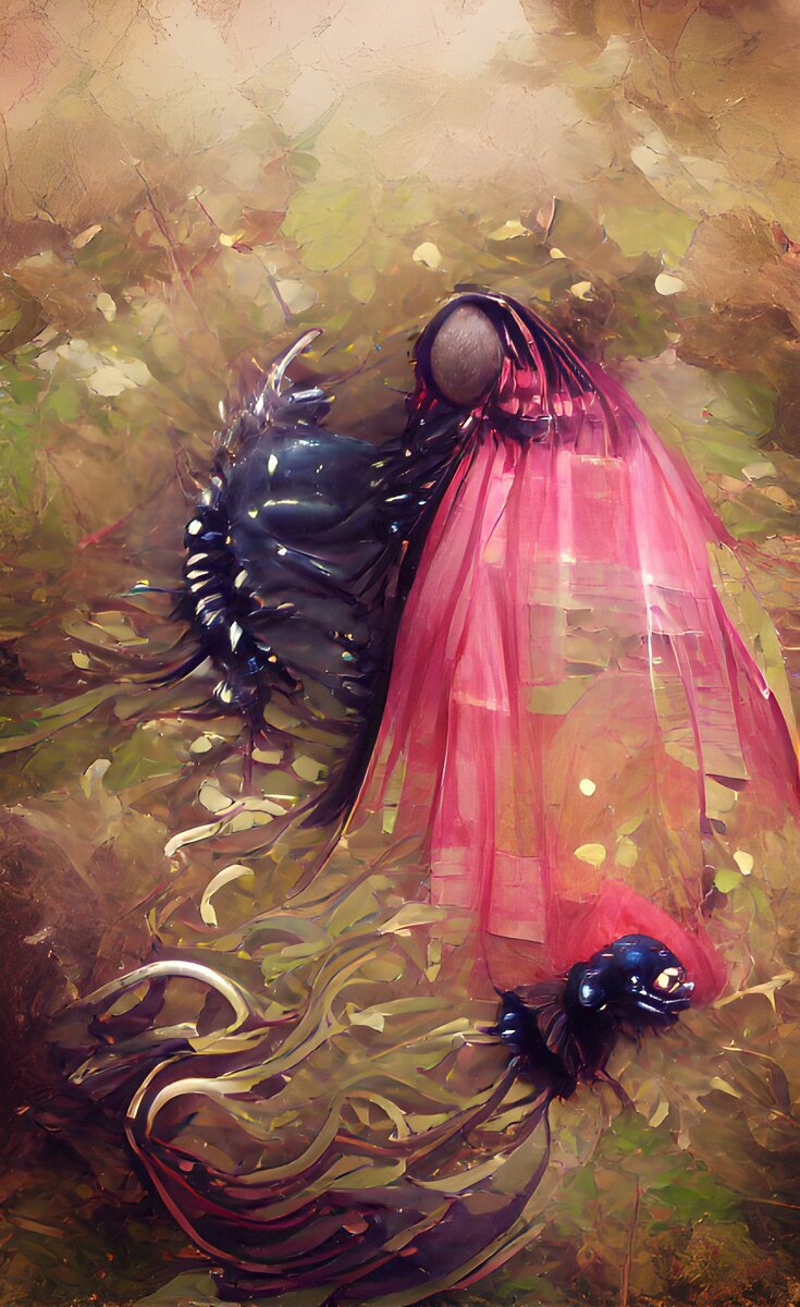 Мои первые попытки сгенерировать дизайн платья с ключевыми словами: кружево, гусеница