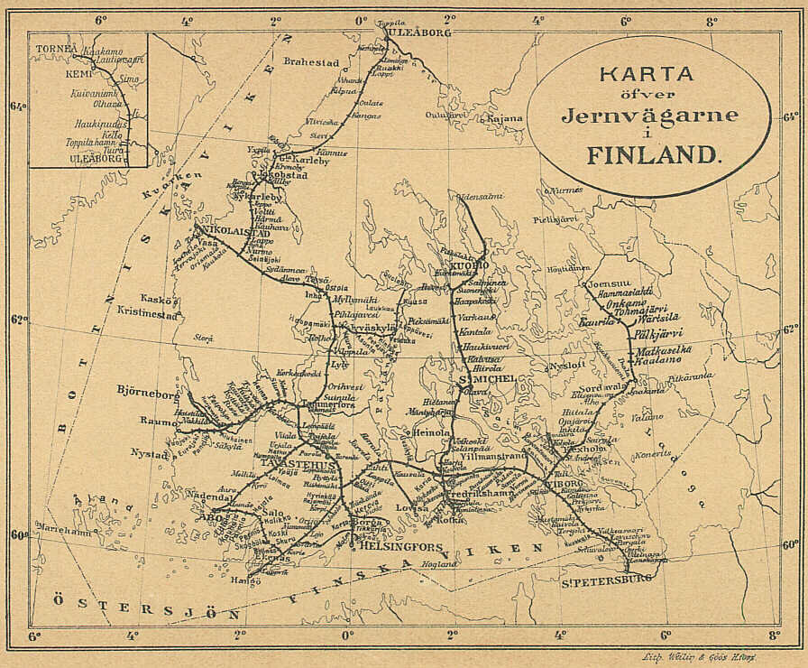 Схема железных дорог Финляндии до 1918 года. Источник: Яндекс. Картинки