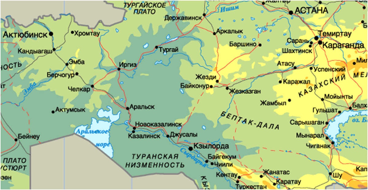  Фрагмент карты Казахстана, с местами, где я провел 2 лета по 3 месяца. 