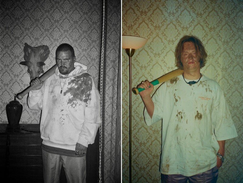 Участники группы «Cream Soda» Илья Гадаев и Дима Нова, вооруженные битами, оказались в составе команды  Сергея Дружко. Фото: кадр из клипа. 