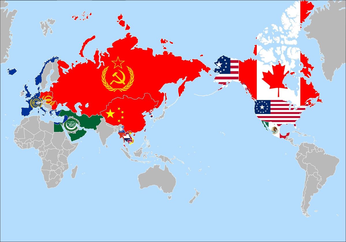 Карта мира в будущем с флагами