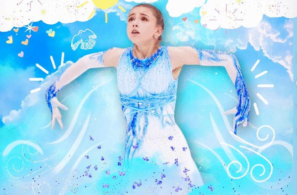 Камила Валиева (gif файл коллаж автора, источник - instagram.com/p/CGU_z60JyKe/)