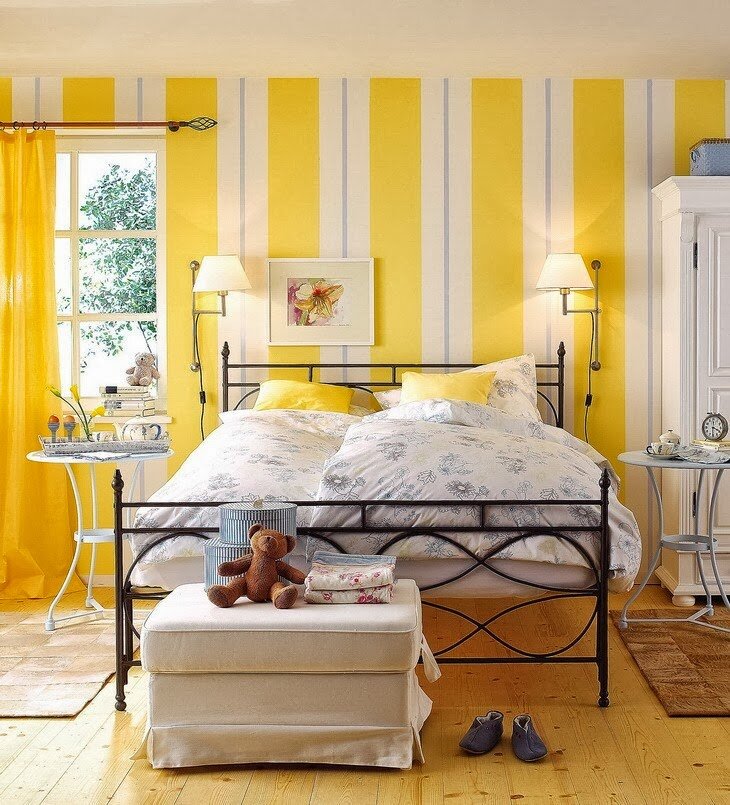 Спальня с желтой кроватью (56 фото)