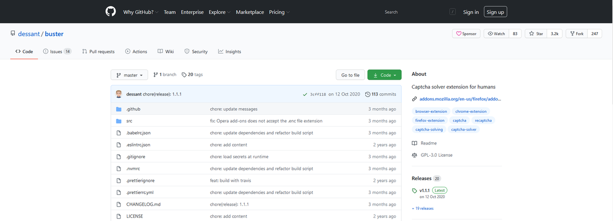 Официальная страница расширения на сайте https://github.com/dessant/buster