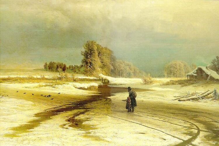 Ф. Васильев. Оттепель (1871, Государственная Третьяковская галерея).