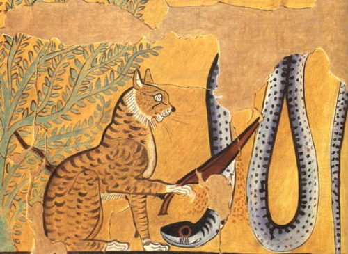Кошки в древнеегипетской мифологии были стражами потустороннего мира, и защитниками от его порождений. (картинка из интернета)