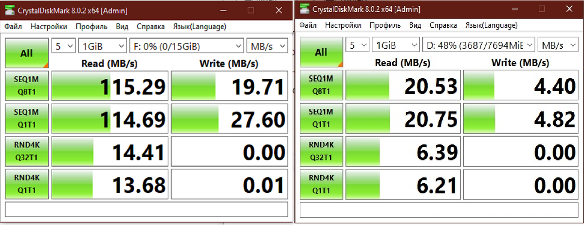 слева usb 3.0 флэшка, справа usb 2.0.