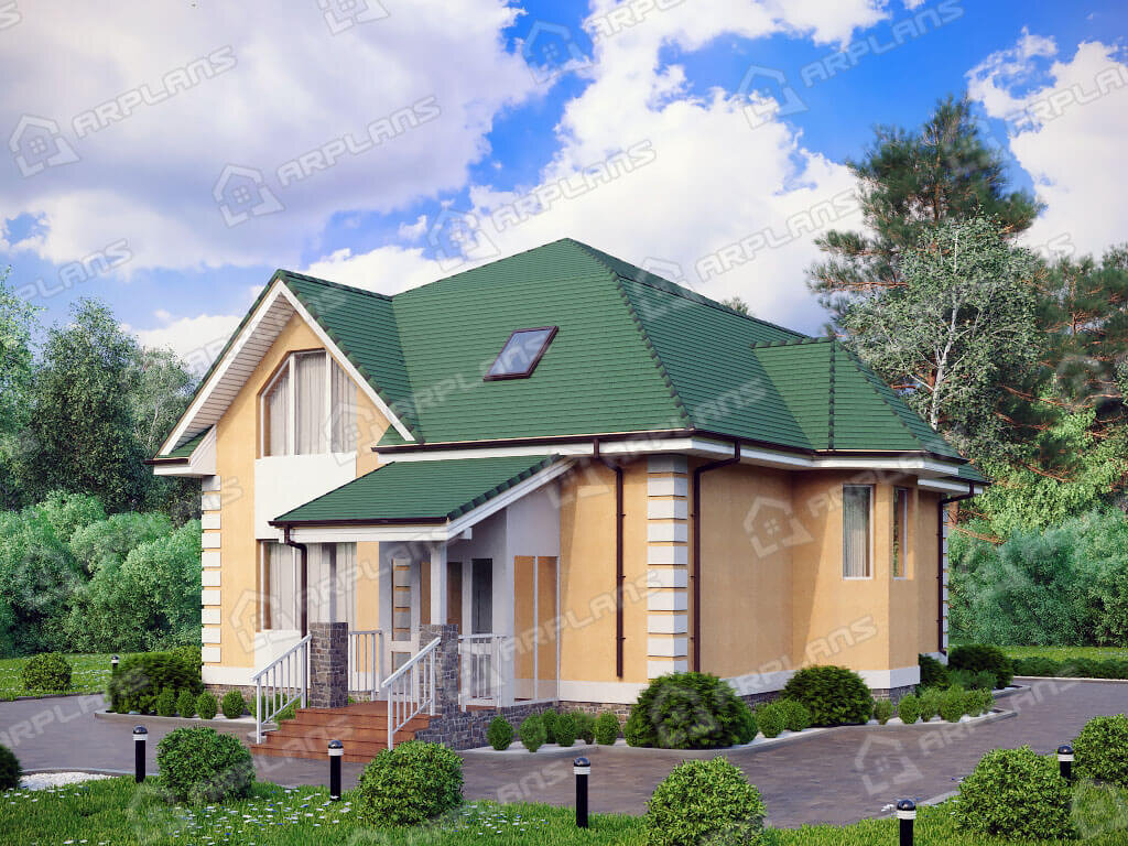 Фото 2 двухэтажного дома из блоков с мансардой, 3 спальнями, кабинетом, котельной и  террасой. Общая площадь 184 кв м. Источник arplans.ru Проект К-276 