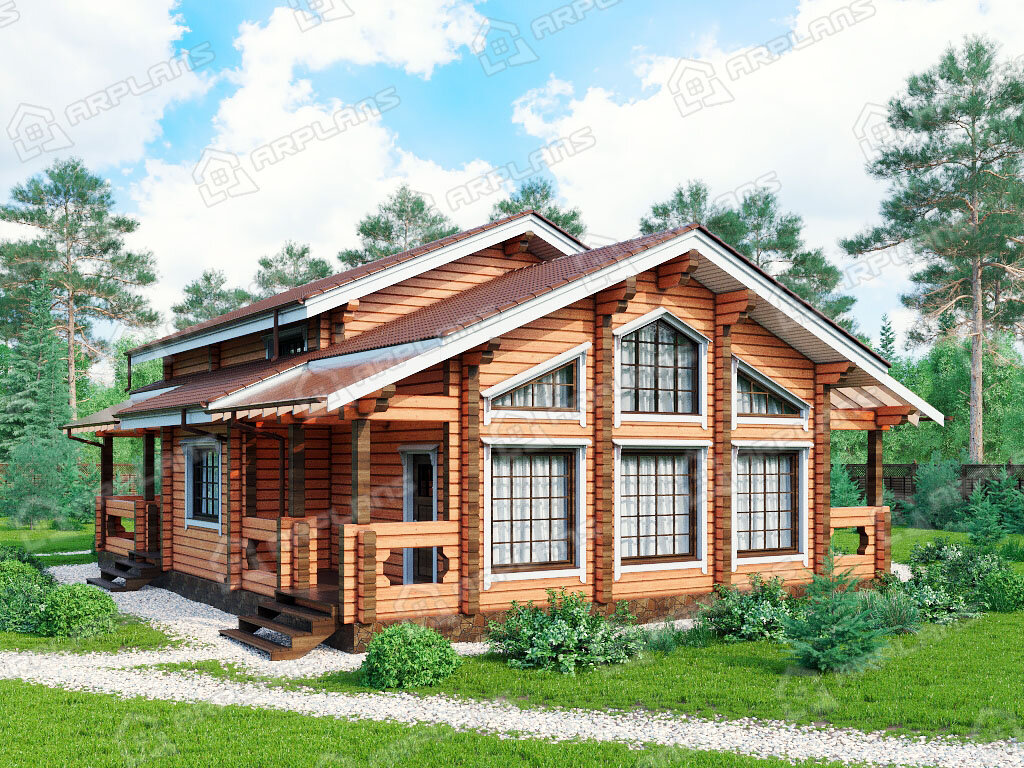 Фото 1 двухэтажного дома из бруса с мансардой, 5 спальнями, гостевой и газовой котельной. Общая площадь 210 кв м. Источник arplans.ru Проект ДС-123