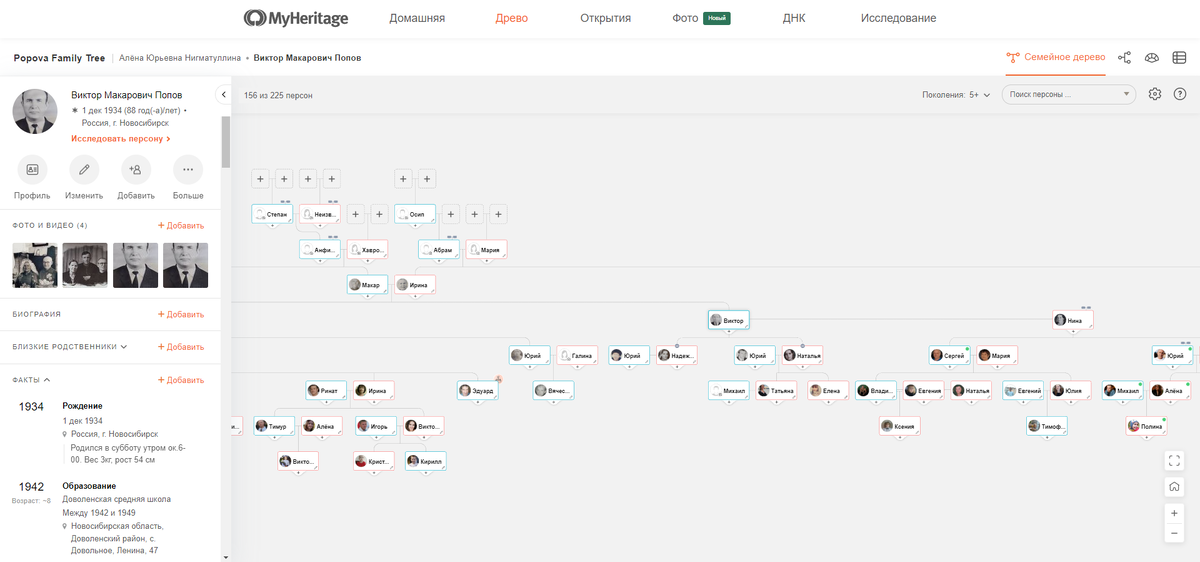 Кусочек моего личного древа на сайте myheritage.com