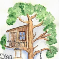 Хочу домик на дереве для внуков. А это мой рисунок.(акварель)