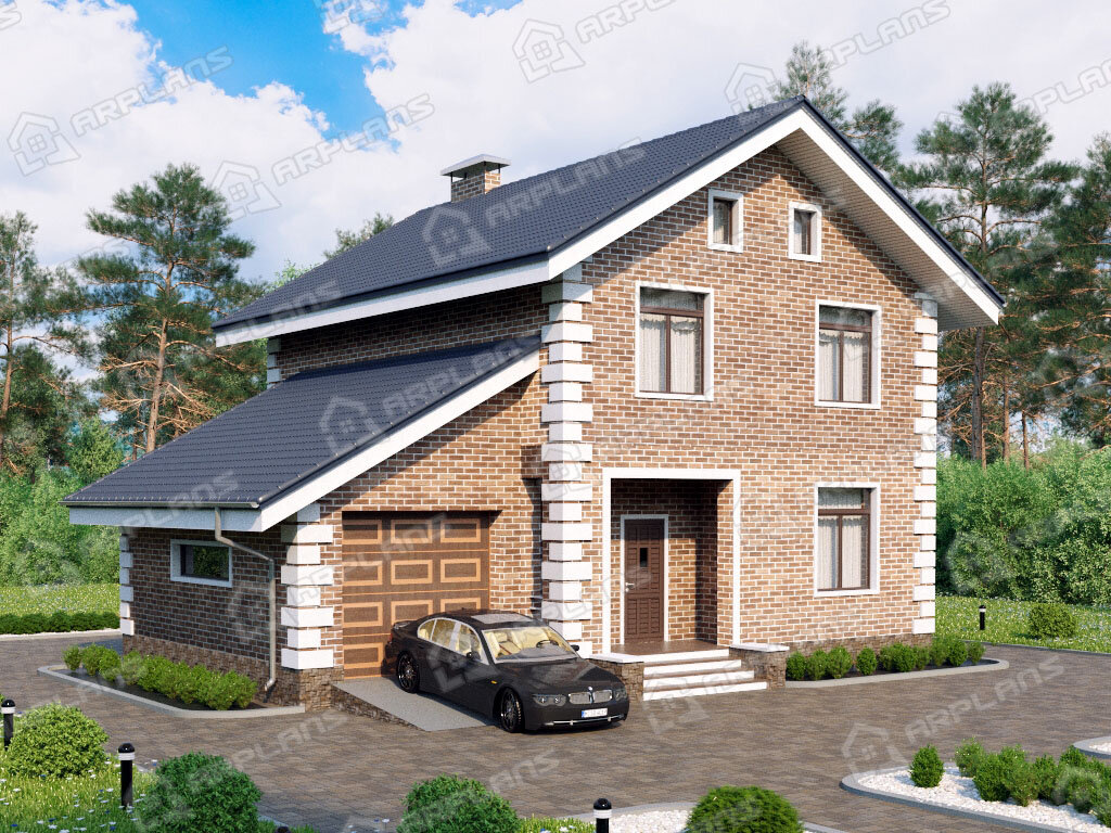 Фото 1 двухэтажного дома из газобетона с 3 спальнями, газовой котельной и гаражом , 150 кв м. Источник arplans.ru Проект К-015