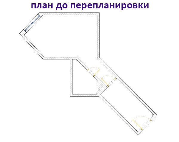 Планировка очень необычная. Общая площадь квартиры 25 м2, а размер кухни 6 м2.