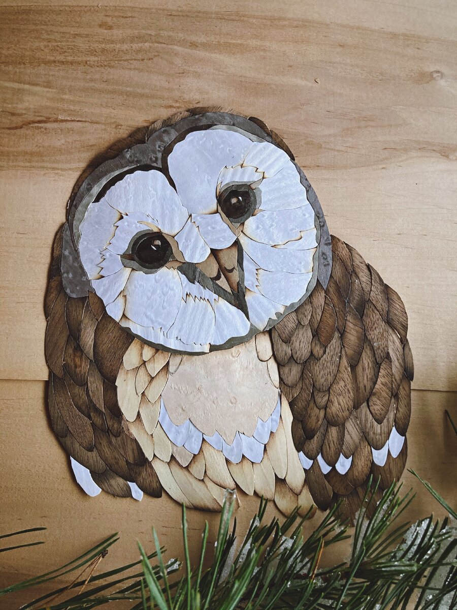 Сова в технике маркетри. Фрагмент моей работы.