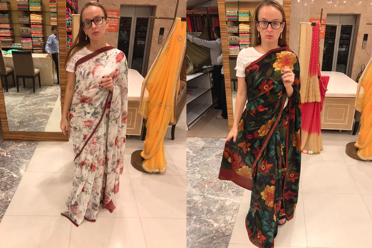 примерка в бутике на этаже сари