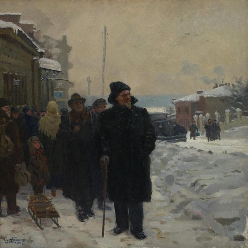 Цыбульник И.П. М.И. Калинин в Куйбышеве. (1947). Холст, масло. 130,0x130,0.