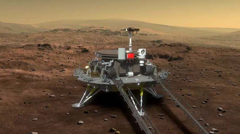 Художественная визуализация марсохода Tianwen-1 на поверхности Марса
 Фото: Синьхуа через Getty Images