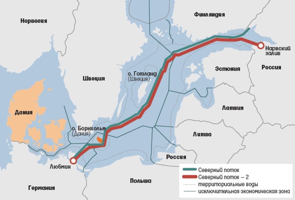 Карта прохождения газопроводов "Северный поток"