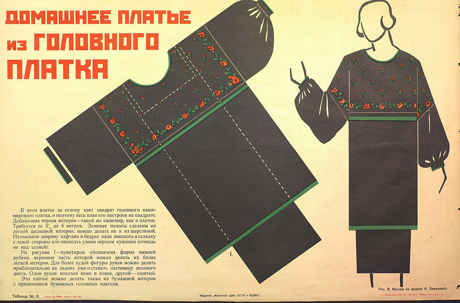 Образец совместного творчества Ламановой и Мухиной - выкройка модного домашнего платья, 1925 г.