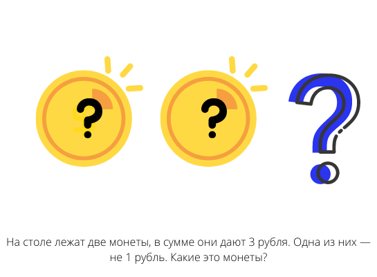 На столе лежит 2 монеты в сумме 3 рубля но одна из них не рубль