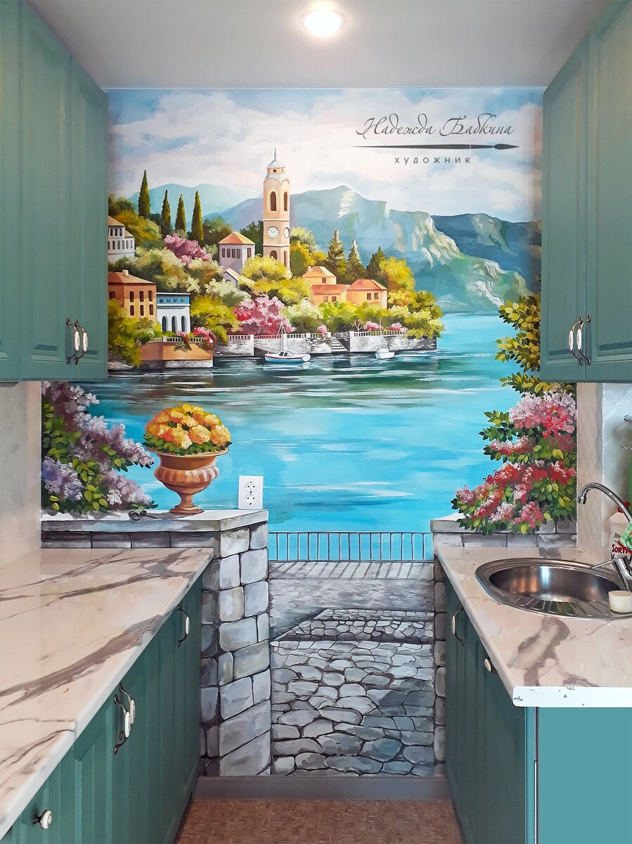 Панорамная роспись стен на кухне