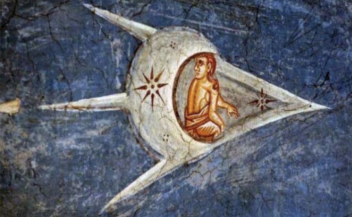 Часть фрески «Распятие» в монастыре XIV века Высокие Дечаны в Сербии.
