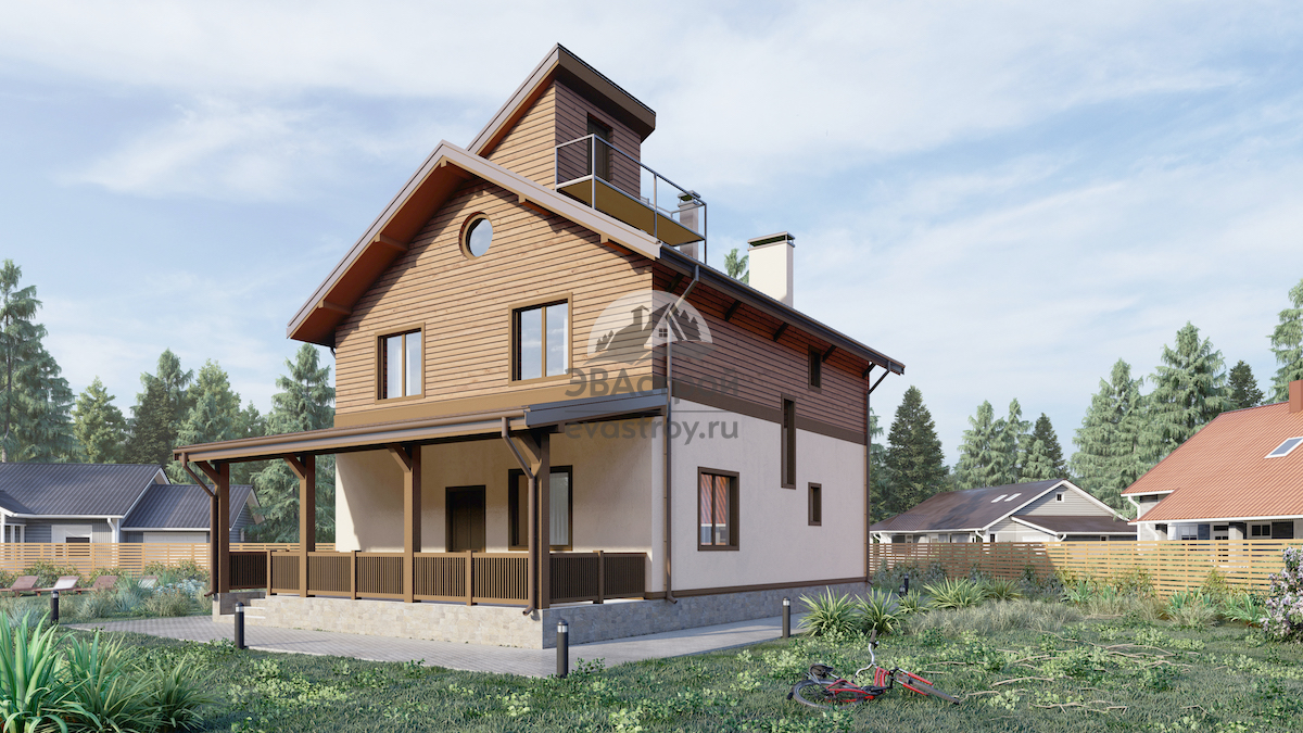 Проект двухэтажного жилого дома 192 м2 с террасой и кабинетом - 107-91