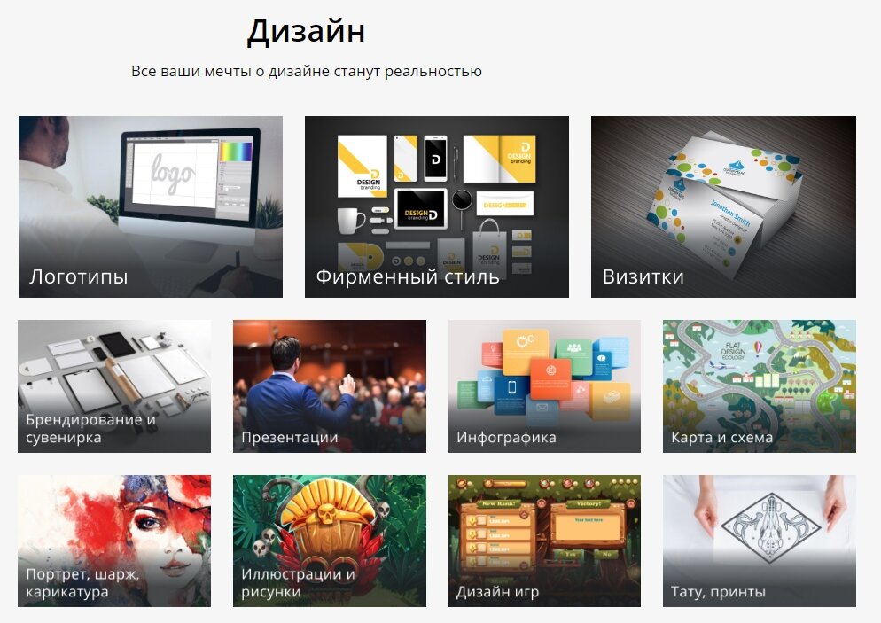 Выбор раздела Кворк