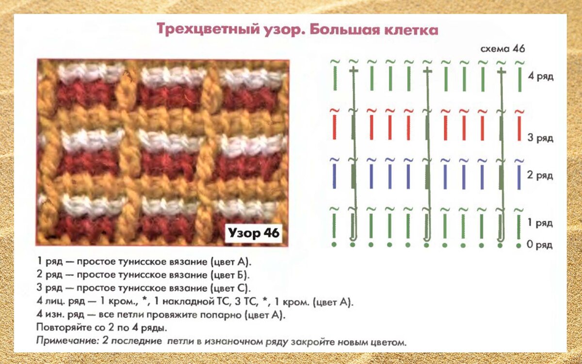 Тунисское вязание крючком схемы с описанием соты