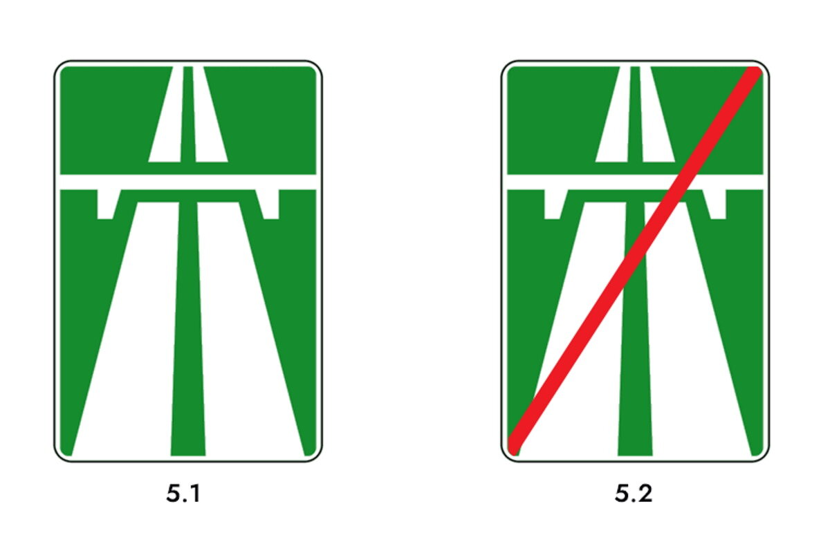    Первый знак устанавливают в начале автострады, второй — в конце. Источник: avtocod.ru
