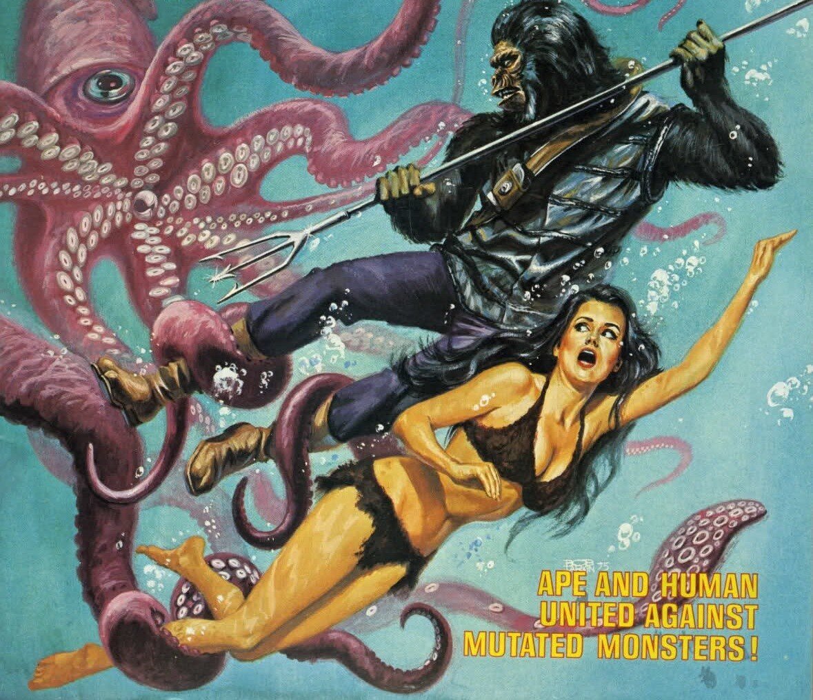 "Обезьяна и человек против монстра-мутанта! Художник Боб Ларкин (1975)
