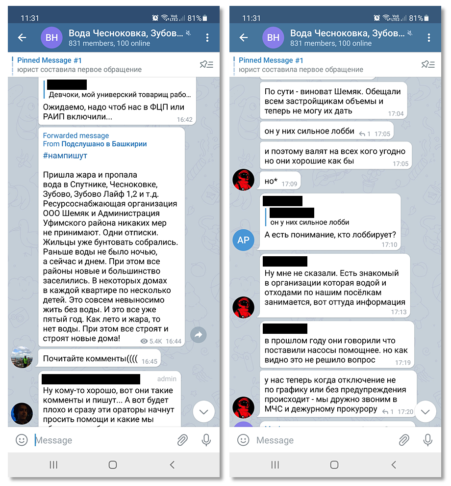 Скриншот чата жителей посёлка