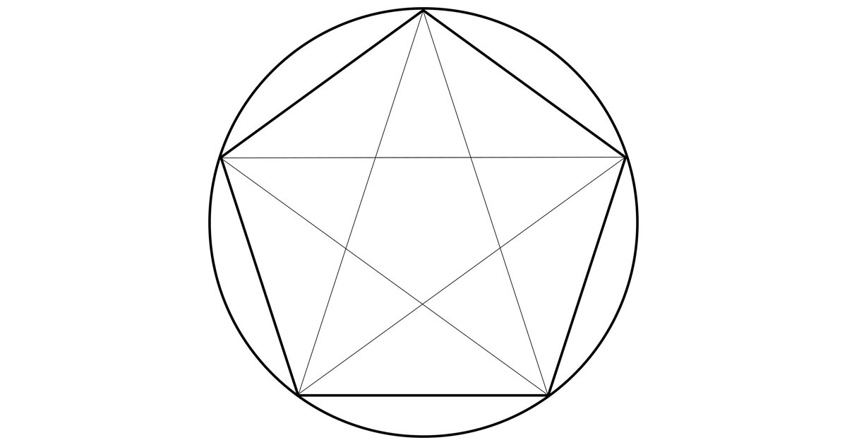 Правильный пятиугольник, вписанный в окружность. Все образовавшиеся треугольники тоже считаются "золотыми".